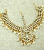 Lalso Designer White Kundan Heavy Bridal Wedding Mathapatti Hair Jewelry - LHMP03_WT