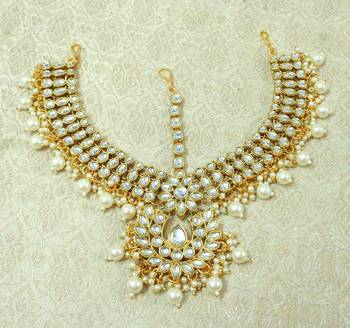 Lalso Designer White Kundan Heavy Bridal Wedding Mathapatti Hair Jewelry - LHMP03_WT 2