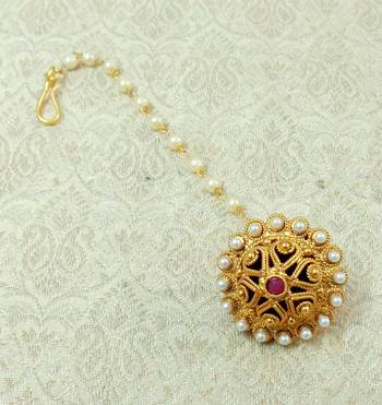 Lalso Copper Gold Plated Borla Maangtikka Mathapatti Hair Jewelry - LCBOR01 1
