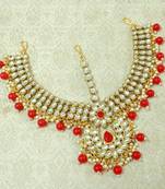 Lalso Designer Red Kundan Heavy Bridal Wedding Mathapatti Hair Jewelry - LHMP03_RD