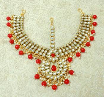 Lalso Designer Red Kundan Heavy Bridal Wedding Mathapatti Hair Jewelry - LHMP03_RD 2