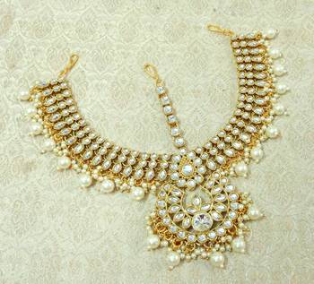Lalso Designer White Kundan Heavy Bridal Wedding Mathapatti Hair Jewelry - LHMP02_WT 1