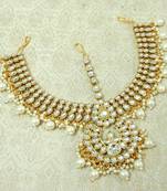 Lalso Designer White Kundan Heavy Bridal Wedding Mathapatti Hair Jewelry - LHMP02_WT