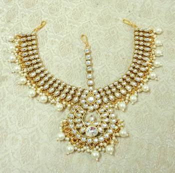 Lalso Designer White Kundan Heavy Bridal Wedding Mathapatti Hair Jewelry - LHMP02_WT 2