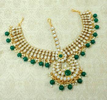 Lalso Designer Green Kundan Heavy Bridal Wedding Mathapatti Hair Jewelry - LHMP02_GR 1