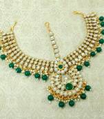 Lalso Designer Green Kundan Heavy Bridal Wedding Mathapatti Hair Jewelry - LHMP02_GR