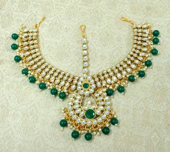 Lalso Designer Green Kundan Heavy Bridal Wedding Mathapatti Hair Jewelry - LHMP02_GR 2