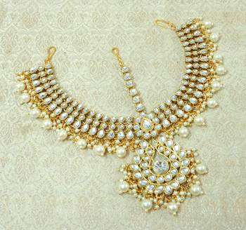 Lalso Designer White Kundan Heavy Bridal Wedding Mathapatti Hair Jewelry - LHMP01_WT 1