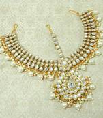 Lalso Designer White Kundan Heavy Bridal Wedding Mathapatti Hair Jewelry - LHMP01_WT