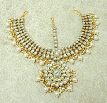 Lalso Designer White Kundan Heavy Bridal Wedding Mathapatti Hair Jewelry - LHMP01_WT 2
