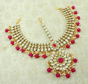 Lalso Designer Ruby Kundan Heavy Bridal Wedding Mathapatti Hair Jewelry - LHMP01_RB 1