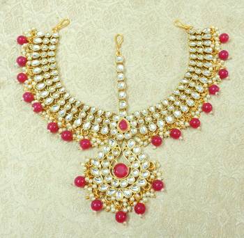 Lalso Designer Ruby Kundan Heavy Bridal Wedding Mathapatti Hair Jewelry - LHMP01_RB 2