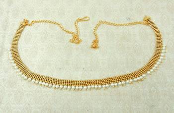 Lalso Designer Brass Chain White Pearl Drops Kamarband Waist Belt Jewelry - LBCKB02_WT 1