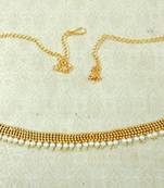 Lalso Designer Brass Chain White Pearl Drops Kamarband Waist Belt Jewelry - LBCKB02_WT