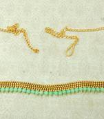 Lalso Designer Brass Chain Sea Green Pearl Drops Kamarband Waist Belt Jewelry - LBCKB02_SG