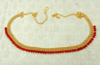 Lalso Designer Brass Chain Maroon Pearl Drops Kamarband Waist Belt Jewelry - LBCKB02_MR 1