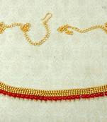 Lalso Designer Brass Chain Maroon Pearl Drops Kamarband Waist Belt Jewelry - LBCKB02_MR