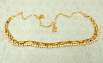 Lalso Designer Brass Chain Golden Pearl Drops Kamarband Waist Belt Jewelry - LBCKB02_LCT 1