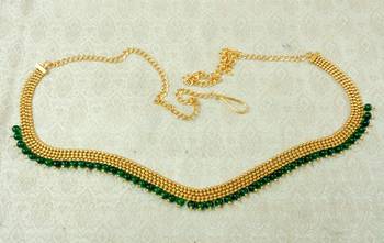 Lalso Designer Brass Chain Green Pearl Drops Kamarband Waist Belt Jewelry - LBCKB02_GR 1