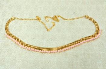 Lalso Designer Brass Chain Baby Pink Pearl Drops Kamarband Waist Belt Jewelry - LBCKB02_BP 1