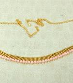 Lalso Designer Brass Chain Baby Pink Pearl Drops Kamarband Waist Belt Jewelry - LBCKB02_BP