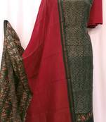 Black Red Chanderi Silk Unstitched Suit Fabric