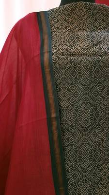 Black Red Chanderi Silk Unstitched Suit Fabric 5