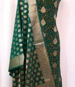 Bottle Green Zari Weave Booti Chanderi Silk Suit Fabric