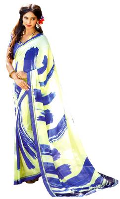 Blue Printed Faux Georgette Saree With Blouse 1