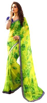 Green Printed Faux Georgette Saree With Blouse 1