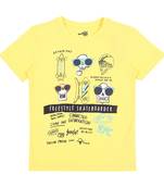 Yellow Printed Cotton Boys Tshirts