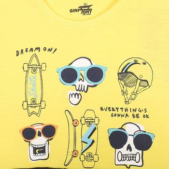 Yellow Printed Cotton Boys Tshirts 3