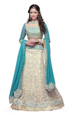 beige embroidered net unstitched bridal lehengas 1
