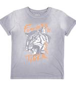 Grey Printed Cotton Boys Tshirts