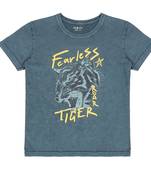 Blue Printed Cotton Boys Tshirts