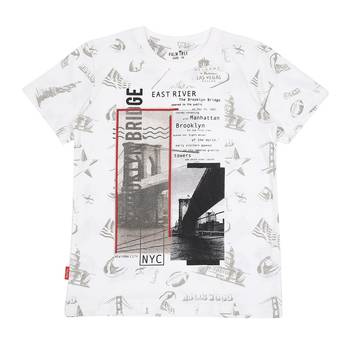 White Printed Cotton Boys Tshirts 1