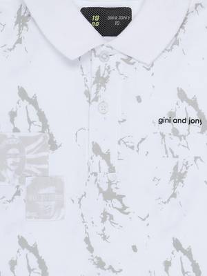 White Printed Cotton Boys Tshirts 3