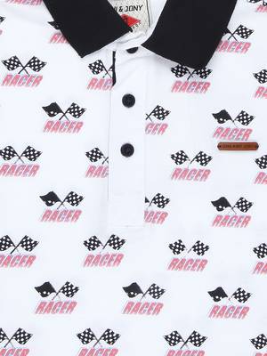 White Printed Cotton Boys Tshirts 3