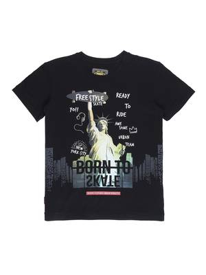 Black Printed Cotton Boys Tshirts 1