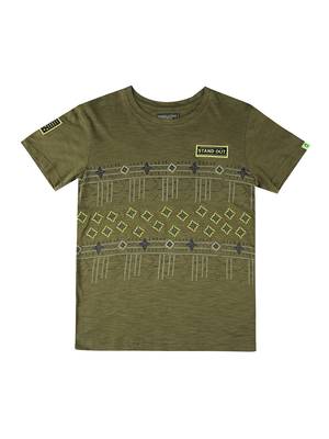 Green Printed Cotton Boys Tshirts 1