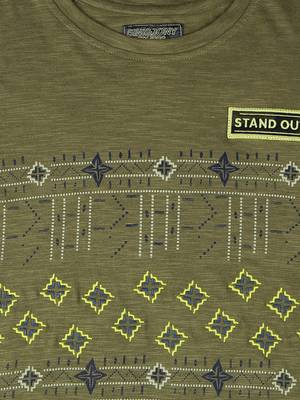 Green Printed Cotton Boys Tshirts 3