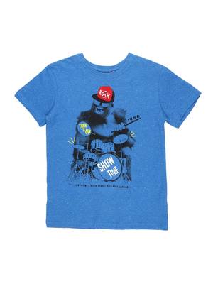 Blue Printed Cotton Boys Tshirts 1