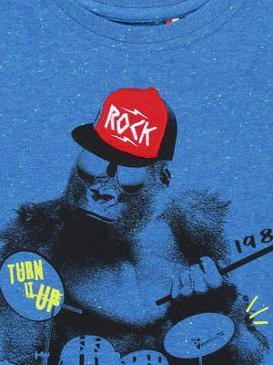 Blue Printed Cotton Boys Tshirts 3