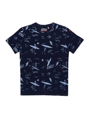 Blue Printed Cotton Boys Tshirts 1