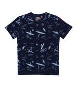 Blue Printed Cotton Boys Tshirts