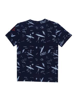 Blue Printed Cotton Boys Tshirts 2