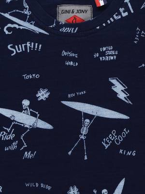 Blue Printed Cotton Boys Tshirts 3
