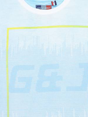 Blue Printed Cotton Boys Tshirts 3