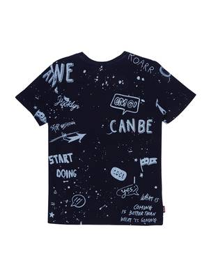 Blue Printed Cotton Boys Tshirts 2