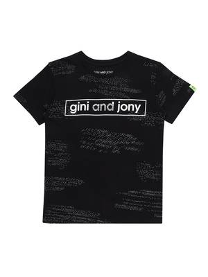 Black Printed Cotton Boys Tshirts 1